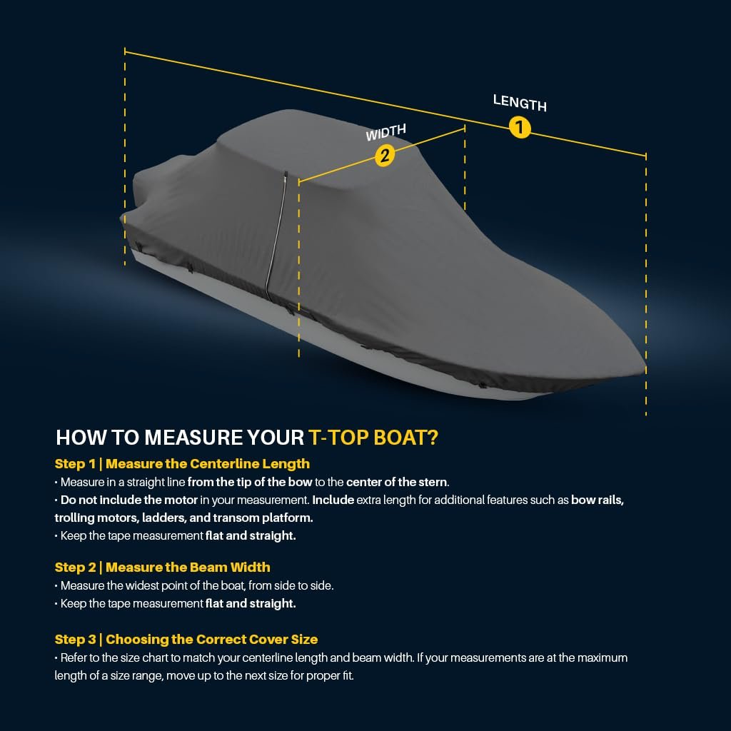 Seal Skin Covers T-Top Boat Cover, Waterproof & Heavy-Duty Cover for Center Console Boats, Fits 26' L & 108" W, UV & Fade Resistant, Secure Fit with Straps for All-Weather Protection