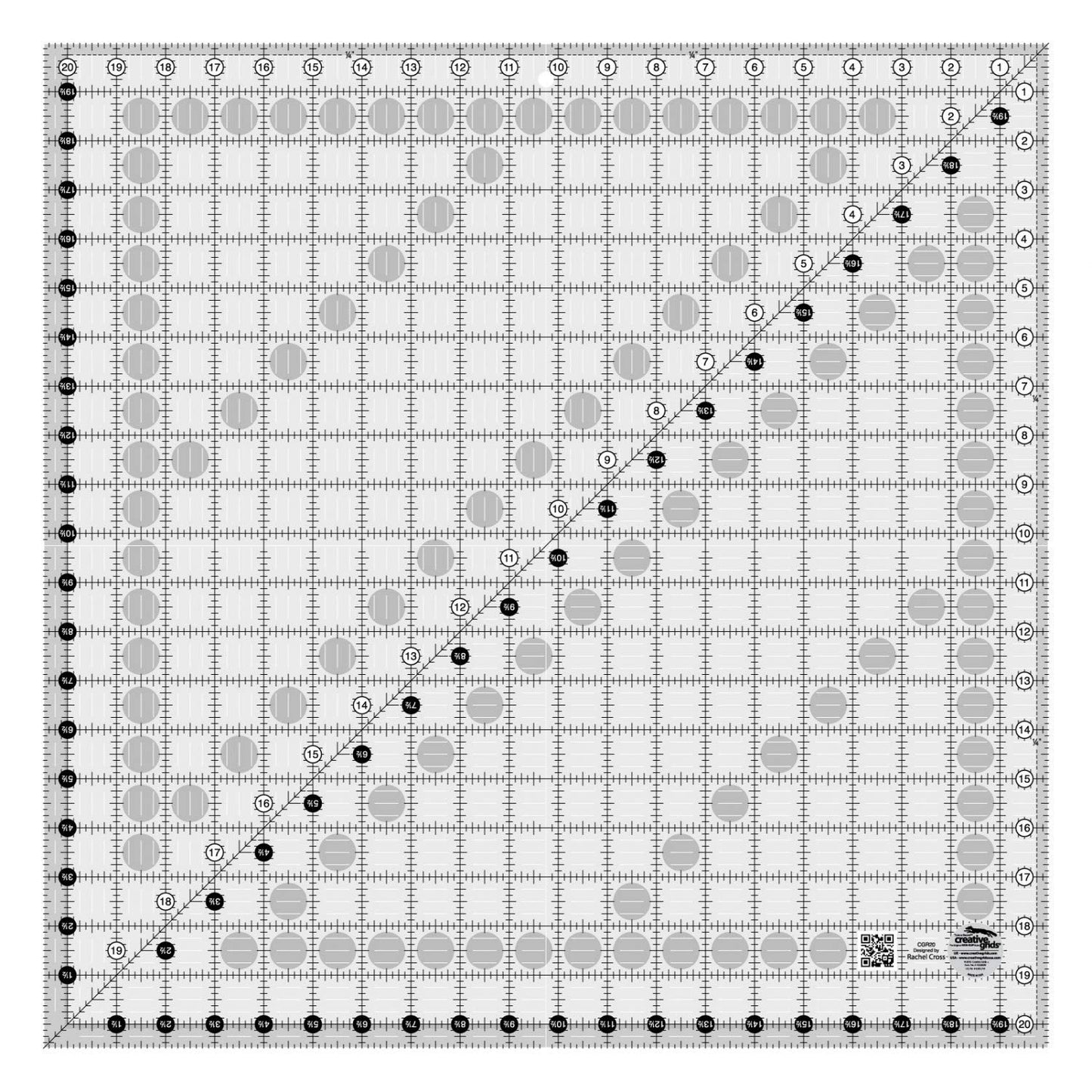 Creative Grids Quilt Ruler 20-1/2in x 20-1/2in Square – CGR20 – Made in USA, Non-Slip Grip Acrylic Quilting, Sewing, Crafting, Patchwork Ruler for Measuring & Cutting Fabric