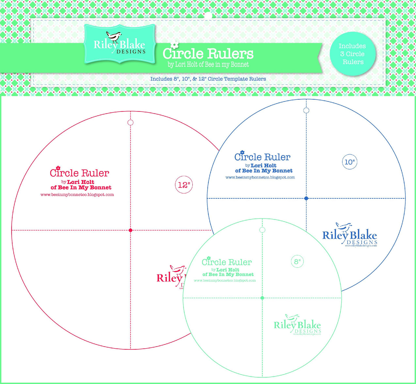 RILEY BLAKE DESIGNS Riley Blake Ruler 8" 10" 12", Clear