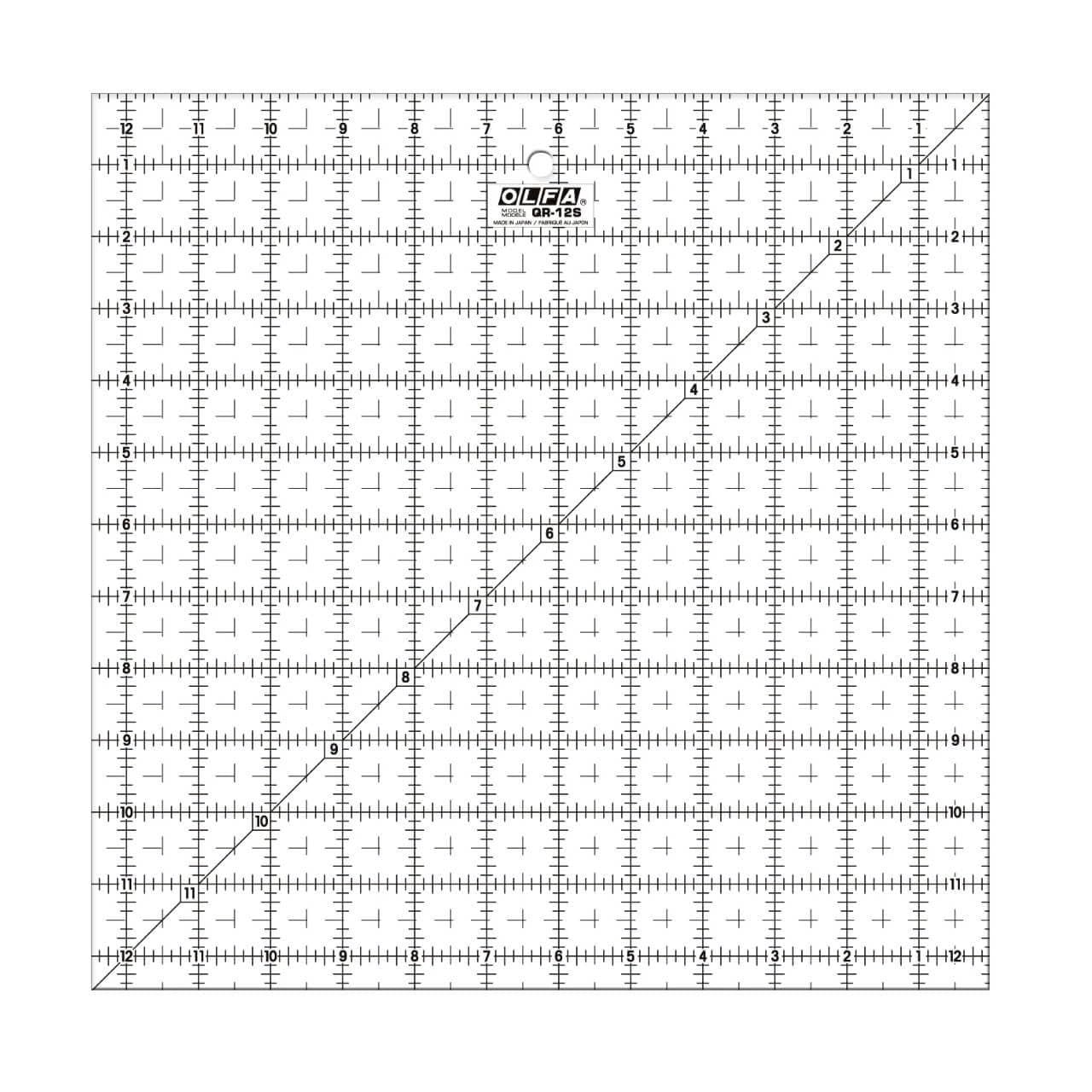 OLFA 12 1/2" x 12 1/2" Frosted Acrylic Ruler (QR-12S) - Non Slip Square 12.5x12.5 Inch Acrylic Ruler with Grid for Cutting Fabric, Sewing, Quilting, & Crafts