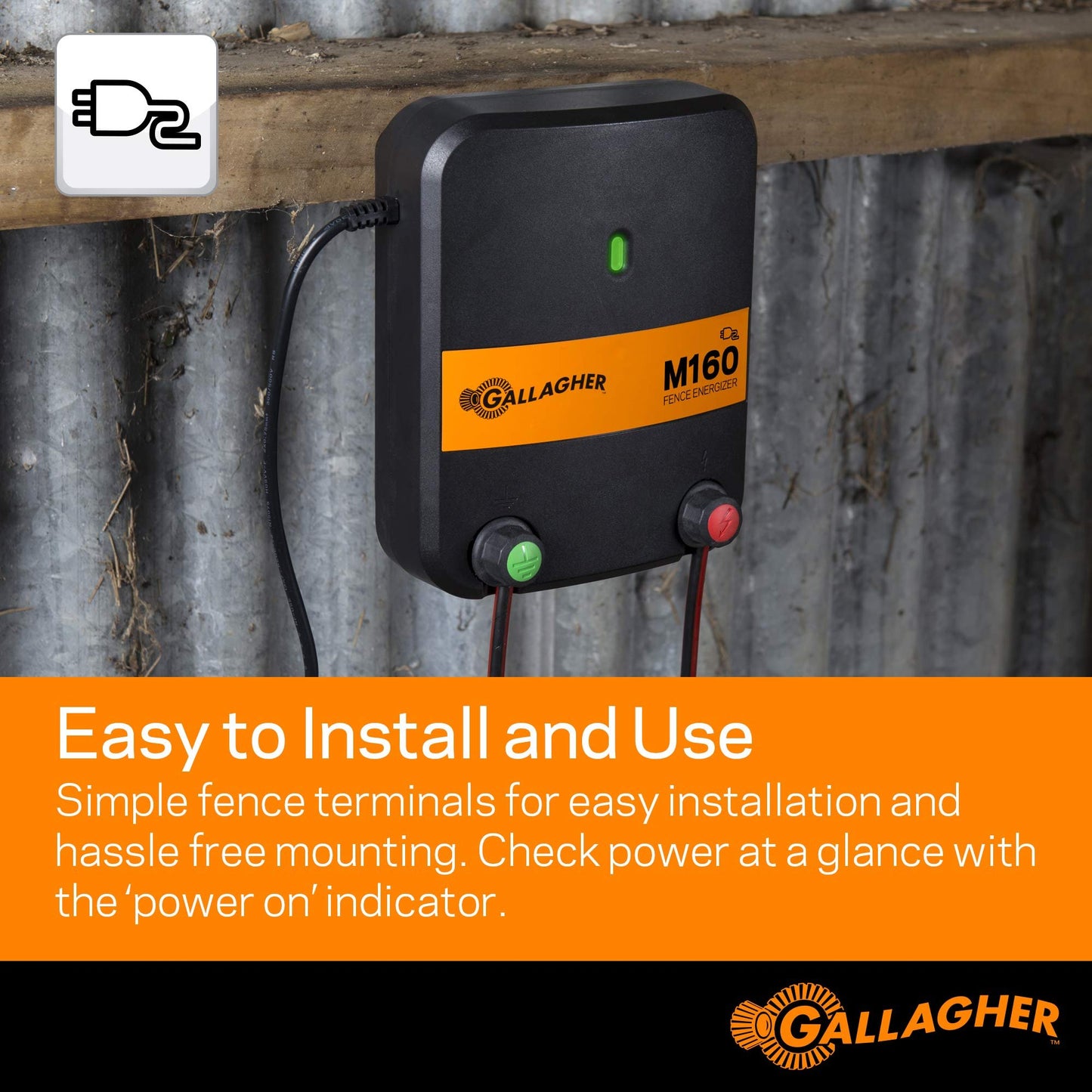 Gallagher M160 Electric Fence Charger | Powers Up to 30 Miles / 100 Acres of Clean Fence | 1.6 Joules, 110 Volt Energizer | Unbeatable Reliability | Tough Outer Casing Mounting