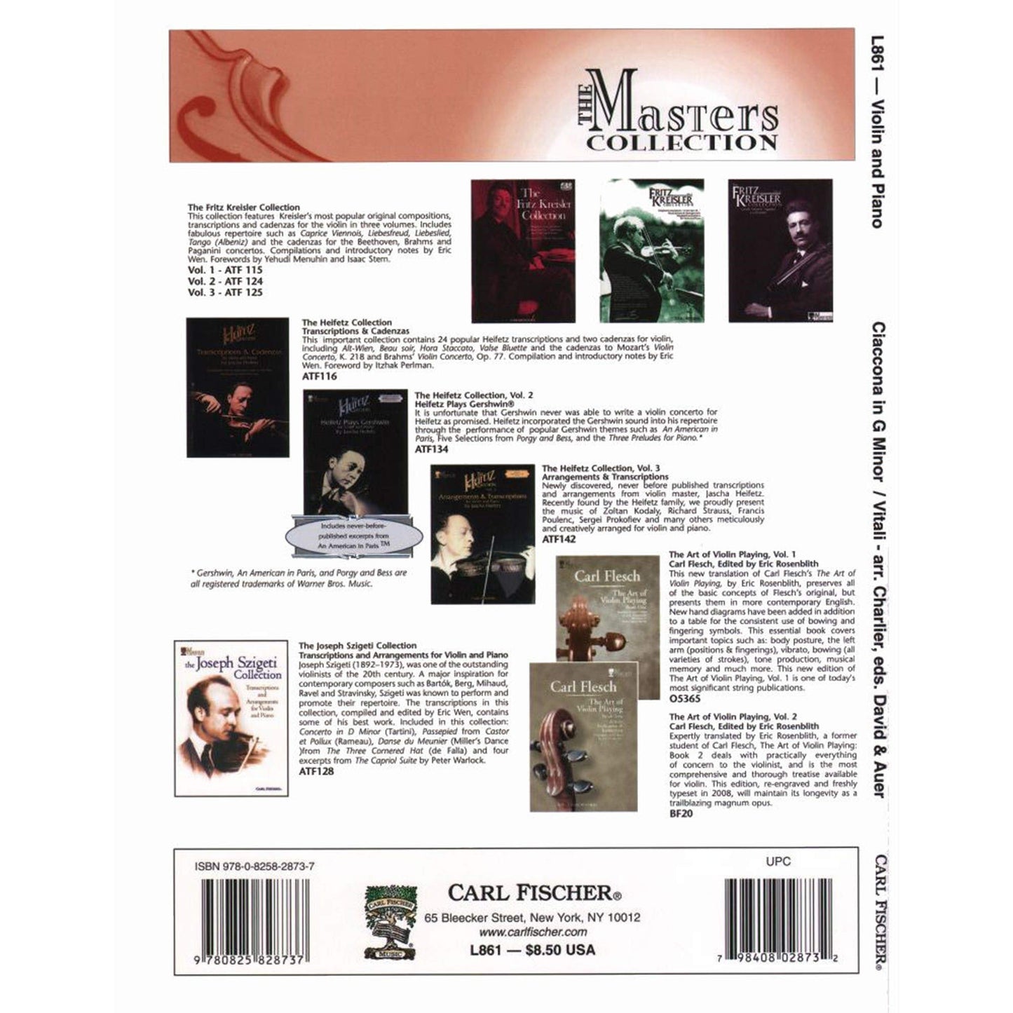 Chaconne in G Minor, for violin and piano; Tomaso Antonio Vitali (Carl Fischer)