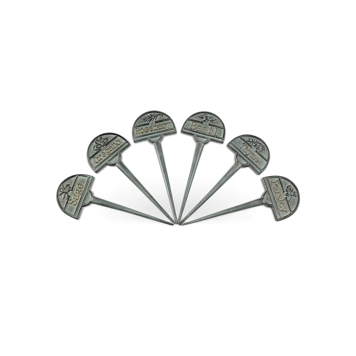 SPI Home 35230 Herb Weathered Green and Gold Tone 10.5 x 5 Inch Aluminum Garden Plant Marker Stake Sign Set of 6