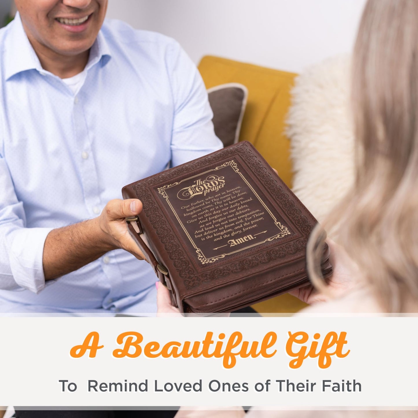 Christian Art Gifts Classic Bible Cover: The Lord's Prayer - Matthew 6:9-13 Inspirational Bible Verse, Brown