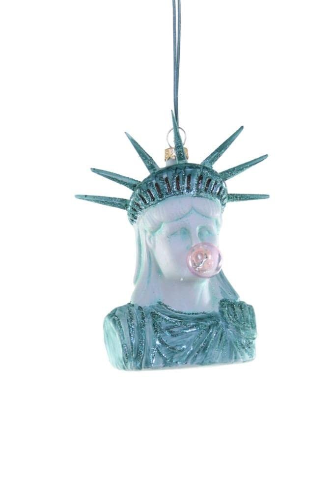 NYC Statue of Liberty Blowing Bubble Gum LACKADAISICAL Glass Ornament