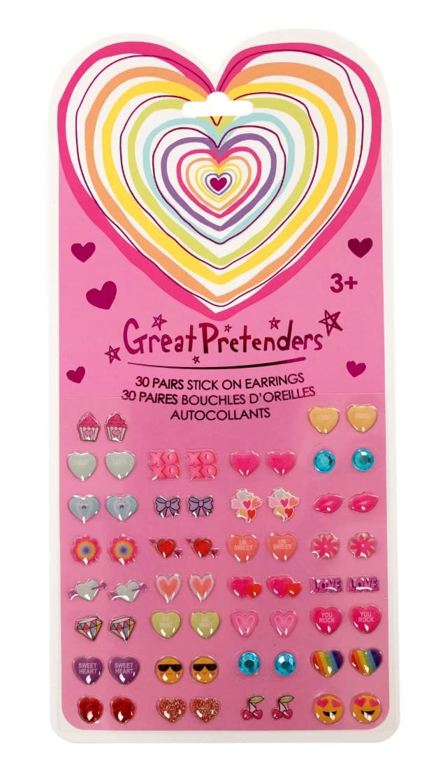 Great Pretenders - Heart Sticker Earrings (30 Pairs) Stickers, Multicolor, Unique (87508)