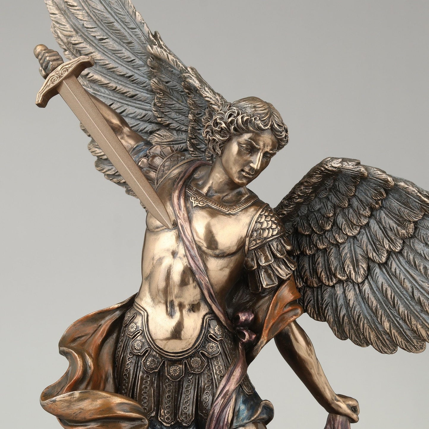 Veronese Design 14 1/8 Inch Archangel Saint Michael Tramples Demon Religious Sculpture Defeating Lucifer Resin Statue Bronze Finish