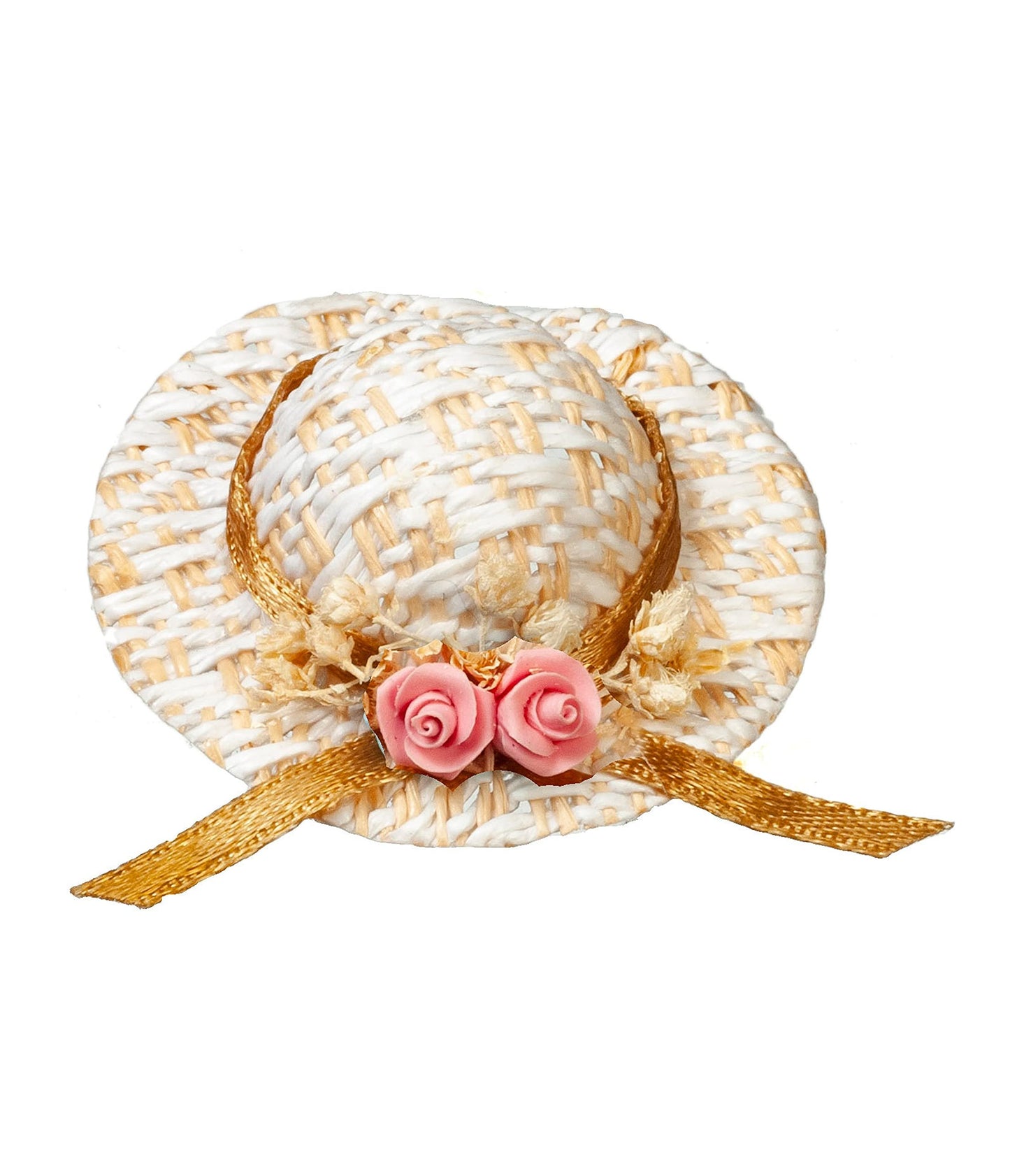 Dollhouse Straw Hat Pink Flower Miniature Garden Bedroom Hall Accessory 1:12