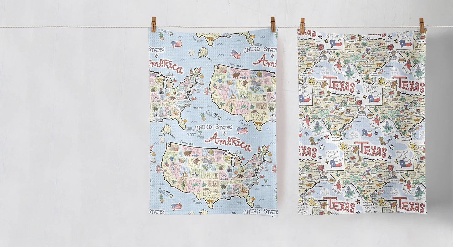 Fish Kiss 16"x24" Map Towel is 100% Microfiber Waffle Weave Help You Explore in Detail – Our Super Absorbent & Soft, Machine Washable State Map Towel is Stain & Wrinkle Resistant