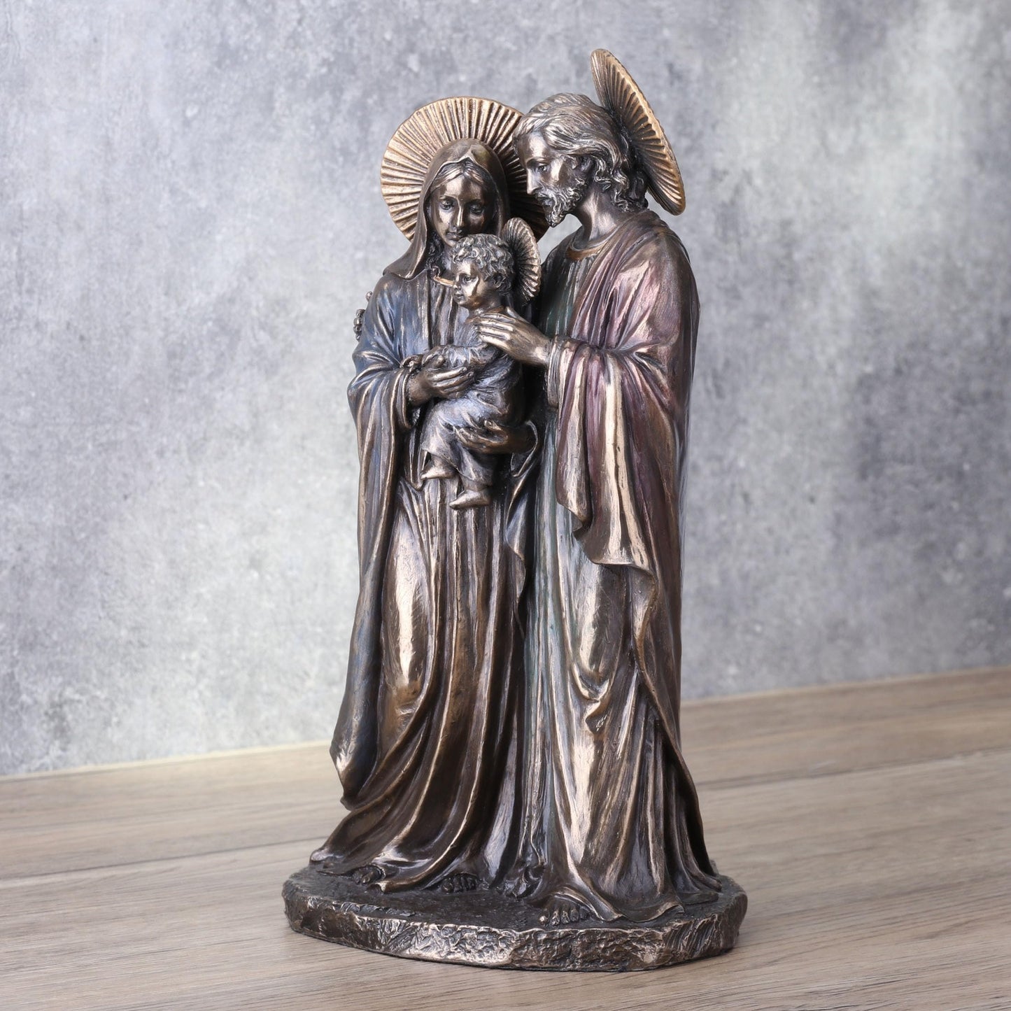 Veronese Design 8 5/8 Inch Holy Family Joseph Mary Holding Young Jesus Cold Cast Resin Antique Bronze Finish Sculpture