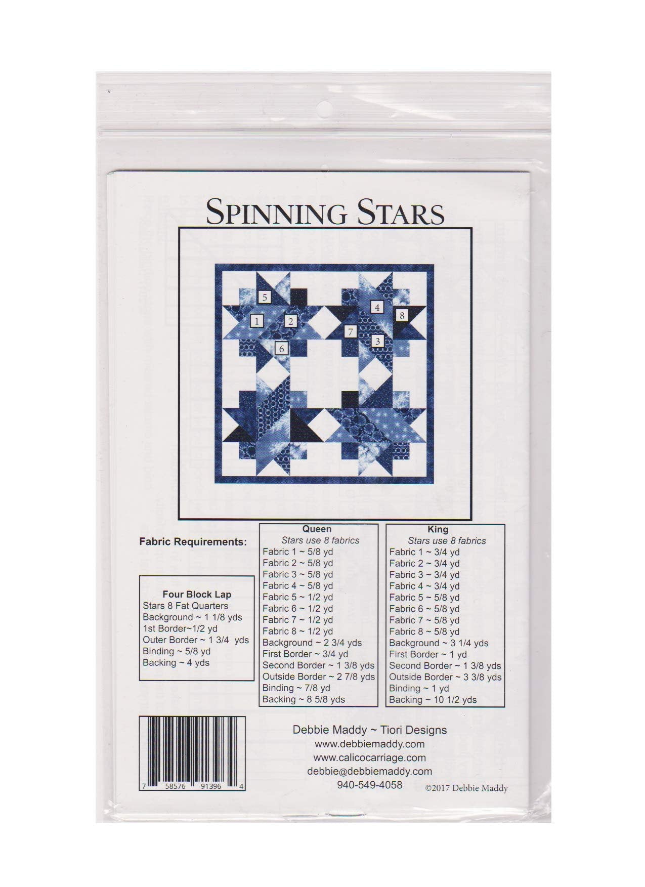 Calico Carriage Quilt Designs Calico Carriage Debbie Maddy Tiori Designs Quilt Pattern, Spinning Stars Includes Directions for Three Sizes, 6 x 9, Multi