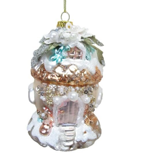 December Diamonds Fantasy Mushroom House Ornament – Fairy Garden Holiday Décor