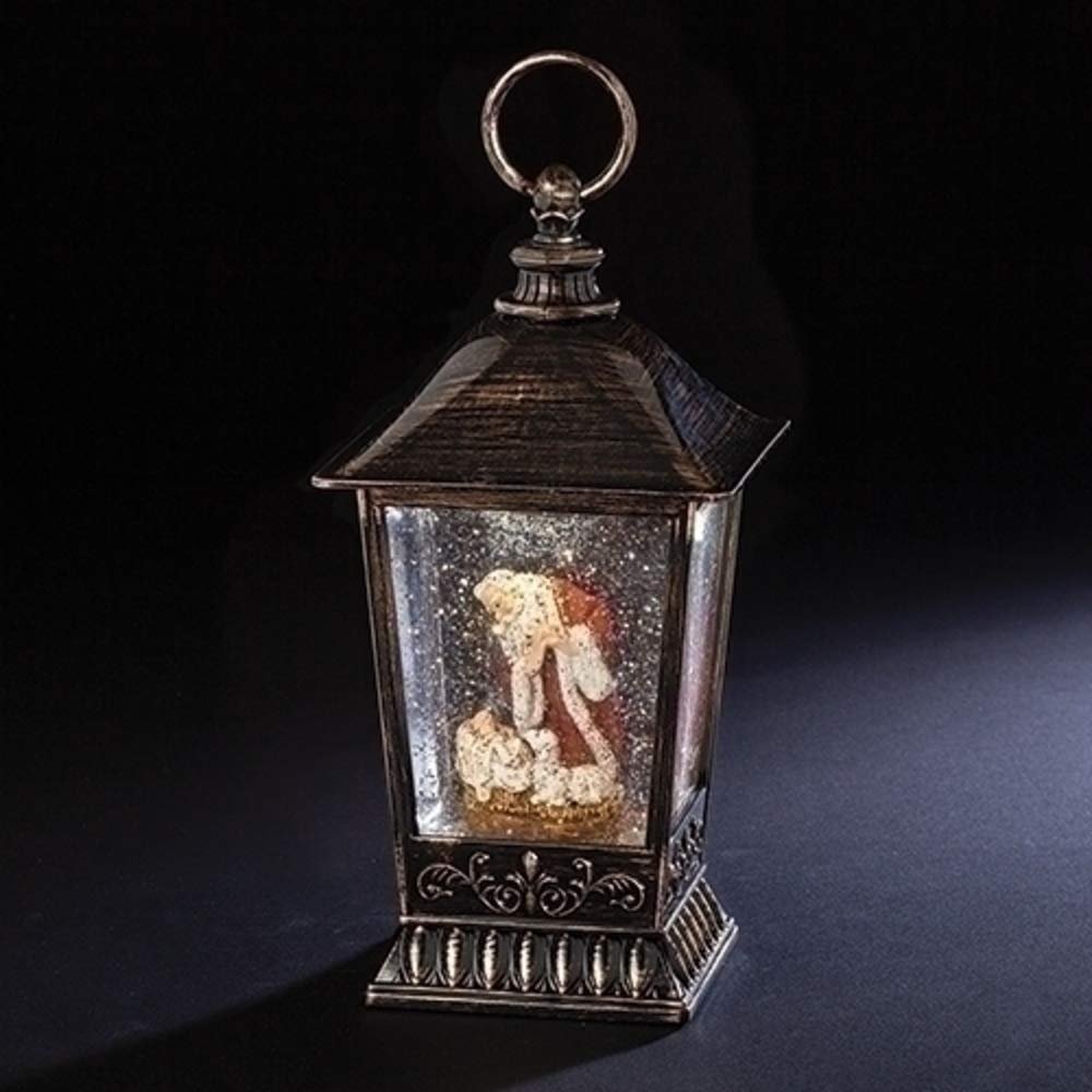 Roman 133292 Swirl Kneeling Santa Bronze Lantern, 9.7 inch