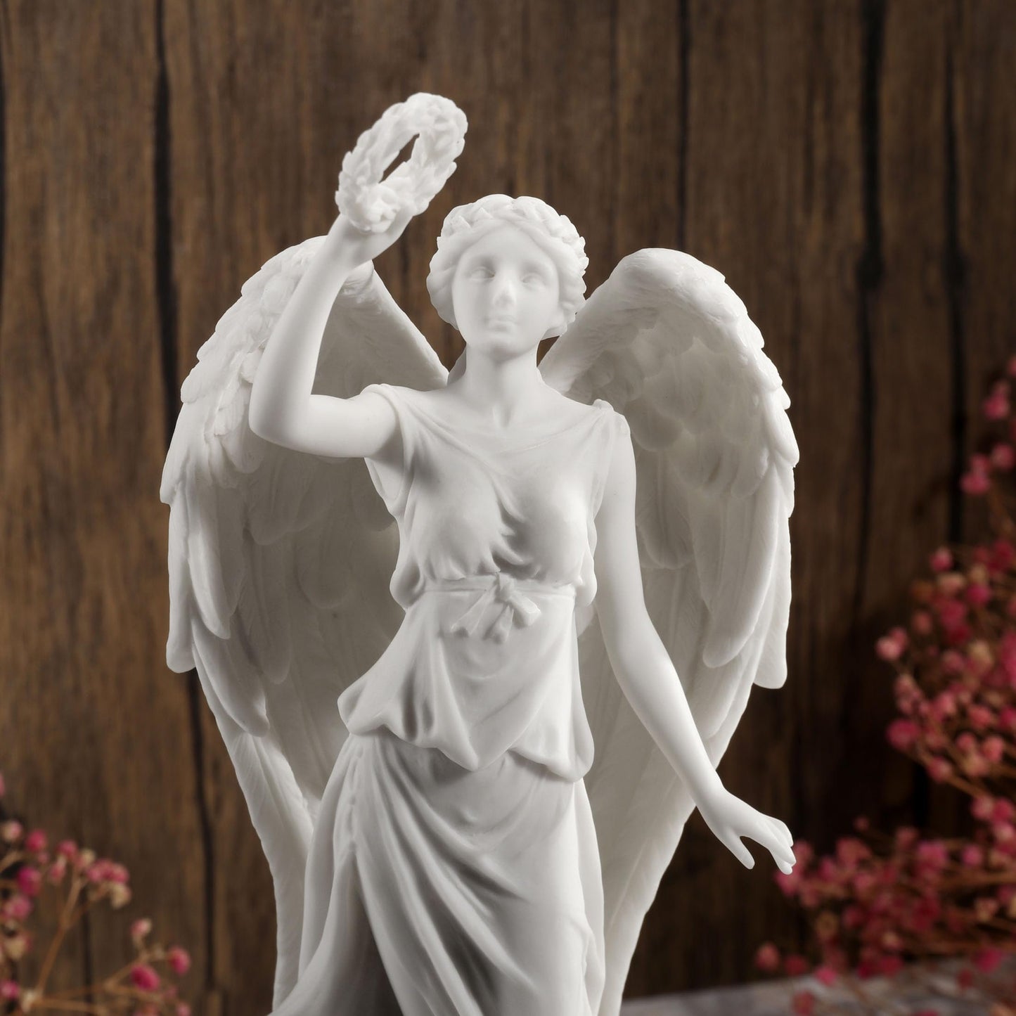 Veronese Design 11 3/8 Inch Angel Holding Wreath Standing On Globe Resin Sculpture Marble White Finish