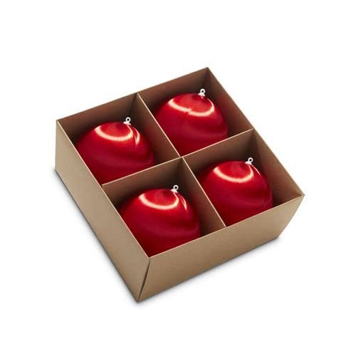 RAZ Imports Red Satin Ball Ornament, 4-inch Diamter, Plastic and Polyester, Set of 4