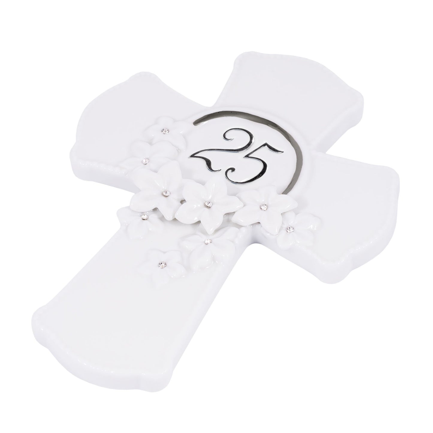 7"H 25th Anniversary Cross Love In Blooms by Roman