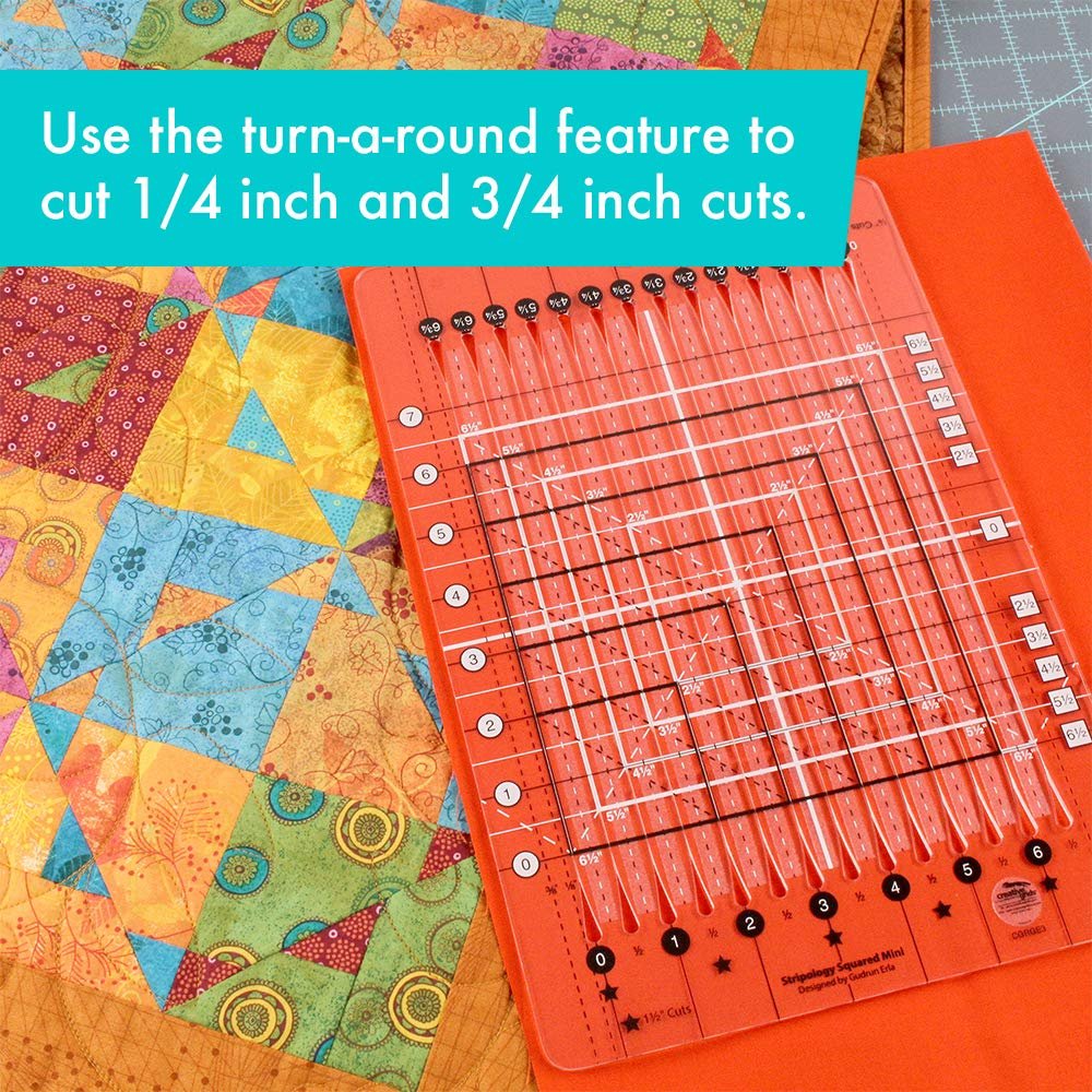 Creative Grids Stripology Mini Slotted Quilting Ruler – CGRGE3 – Made in USA, 8-1/2in x 12-1/2in, Non-Slip Grip Acrylic Fabric Strip Cutting, Sewing, Crafting, Patchwork Ruler & Template