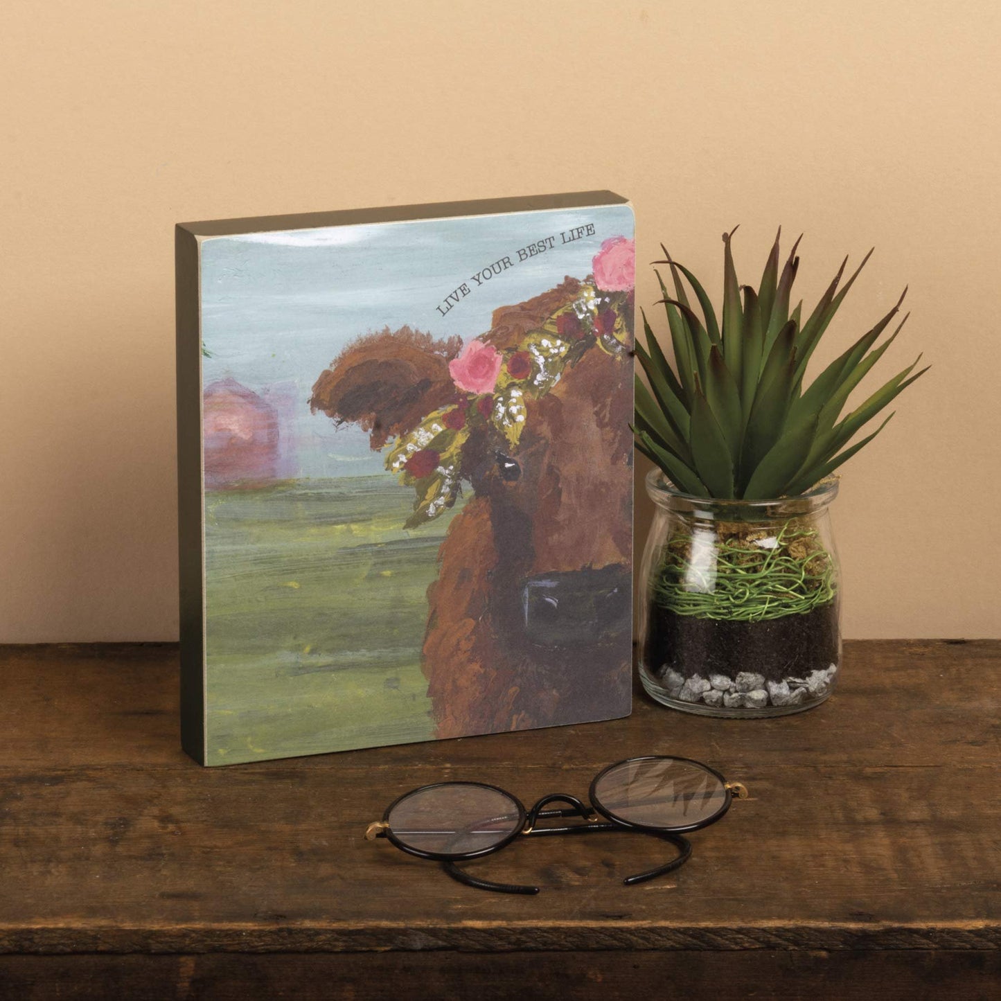 Primitives by Kathy Friendship Heart Gallery Block Sign, 6" x 7", Live Your Best Life