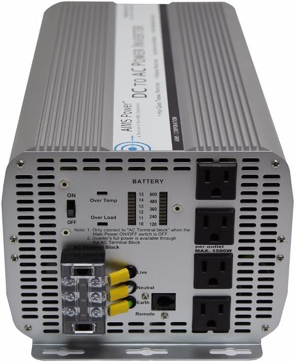 AIMS Power 5000 Watt Modified Sine Power Inverter 12Volt DC to 120 Volt AC with GFCI Outlets and AC Terminal Block