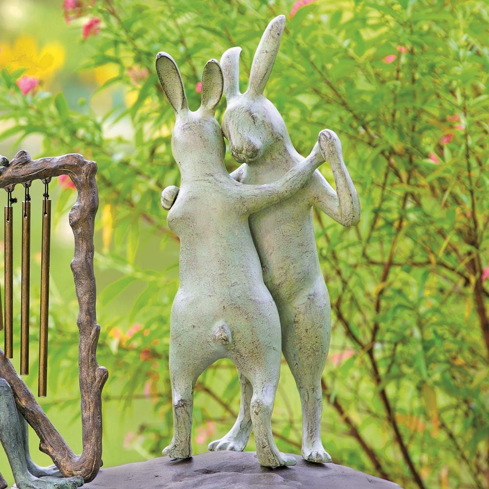 SPI Home First Dance Rabbit Couple Outdoor Aluminum Garden Sculpture 18.5 Inches High Gray