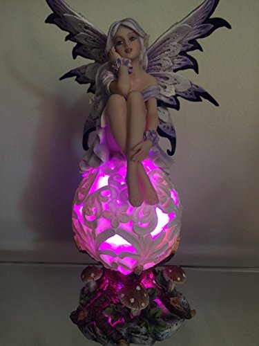 Pacific Giftware Purple Elegante Flower Fairie Sitting on Changing Color Led Orb MeadowMushroom Fairy Statue