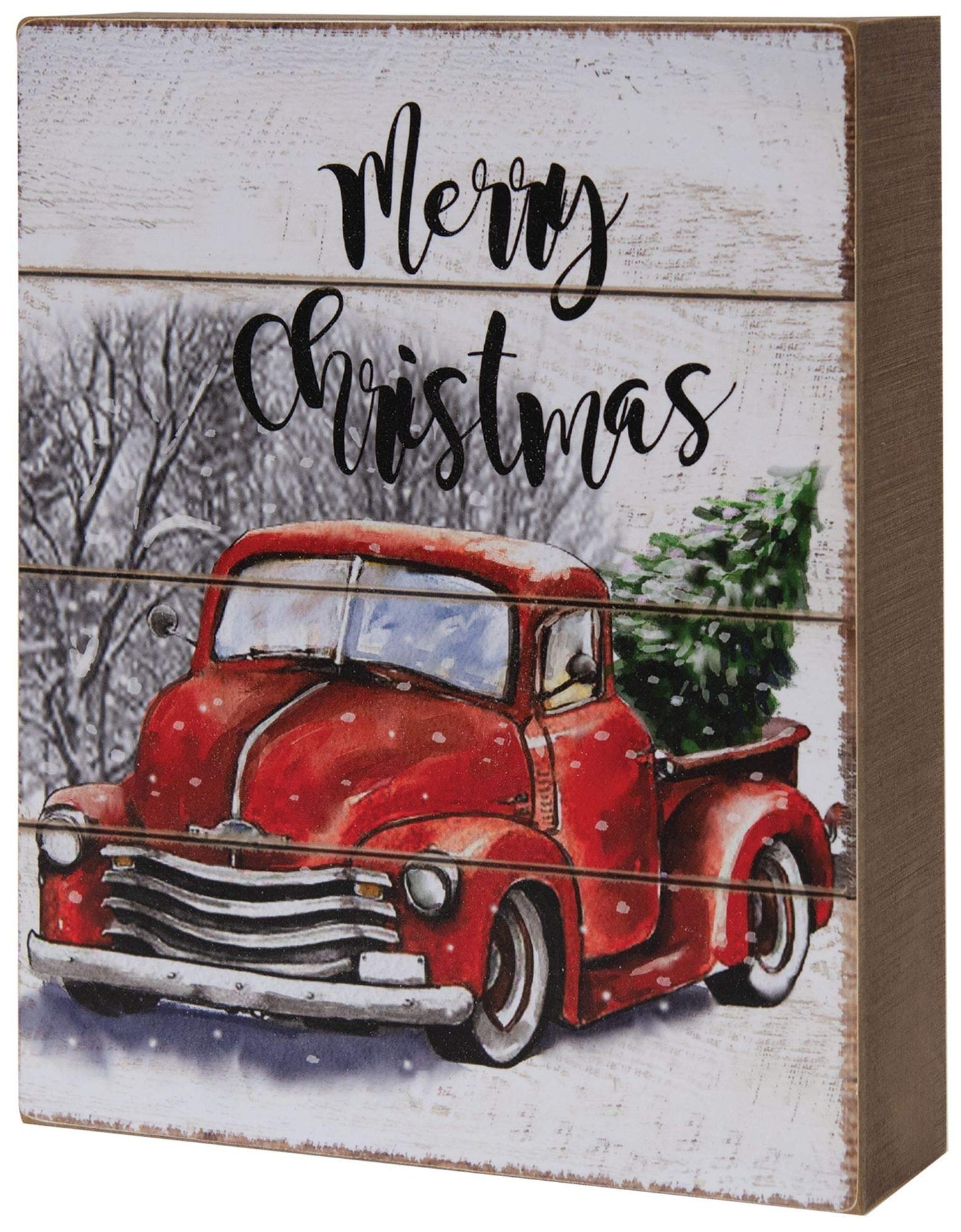 CWI Gifts Merry Christmas Red Truck Box Sign, Multi