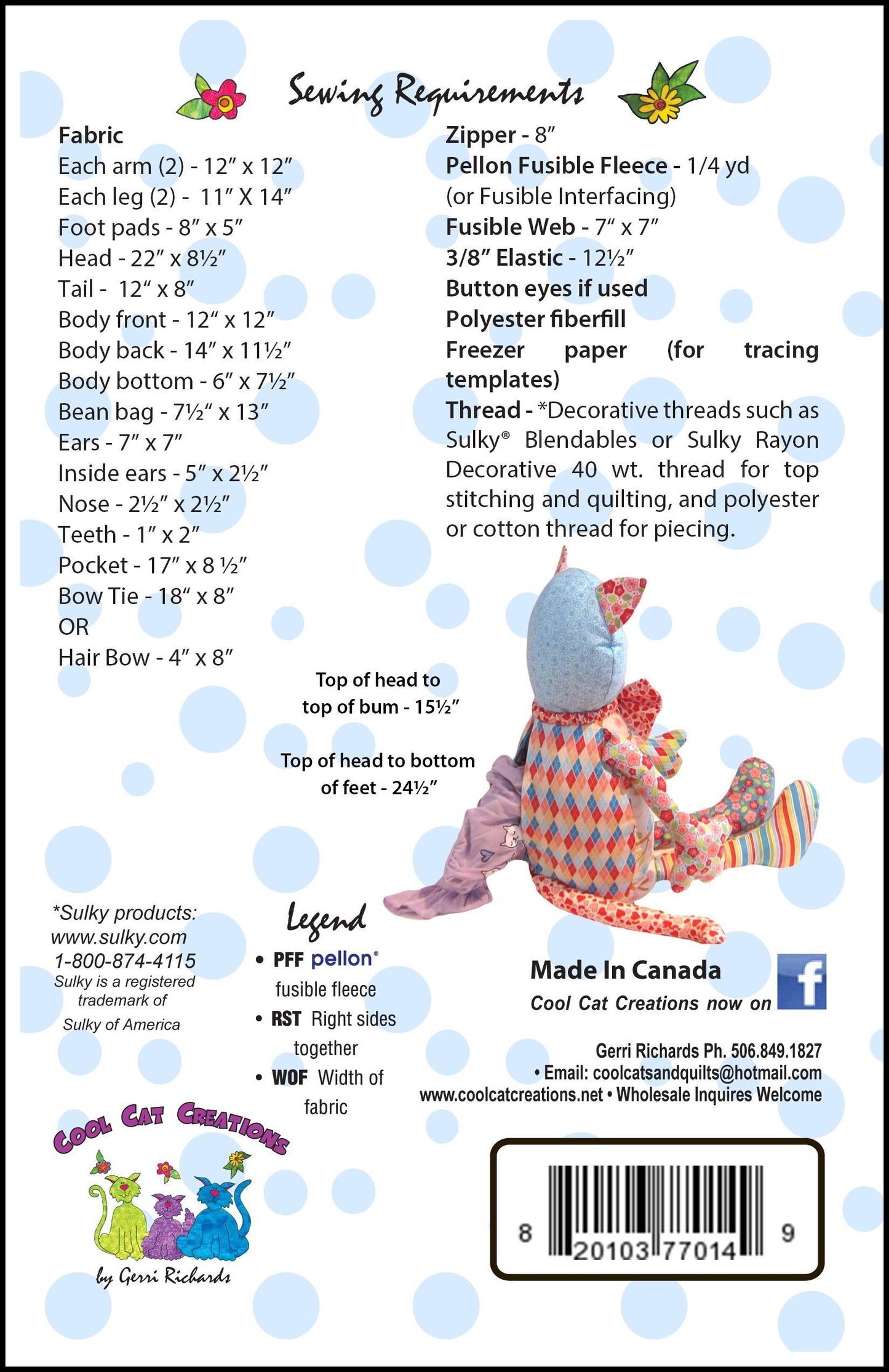 Cat Pattern - Cool Cat Pajama Bag - PATTERN ONLY!