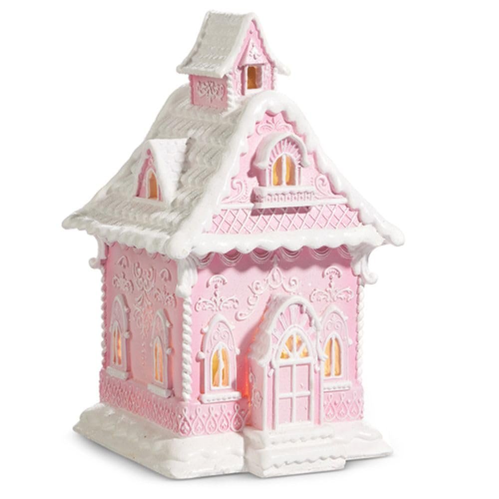 Raz Imports Lighted Gingerbread House, 13.25-inch Length, Pink, Christmas, Home Decor
