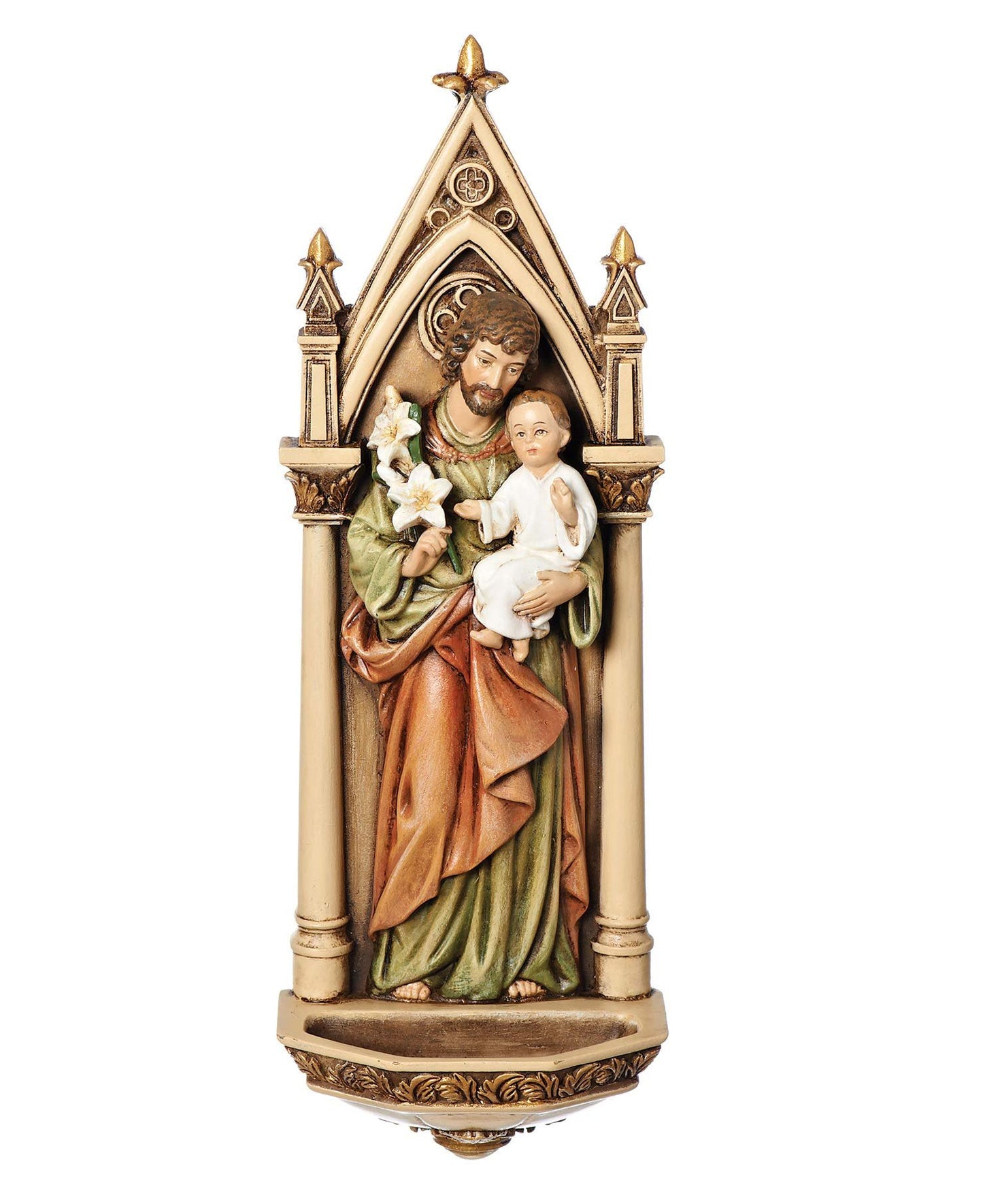 Joseph's Studio by Roman - St. Joseph and Child Jesus Holy Water Font, Renaissance Collection, 7.75" H, Resin and Stone, Religious Gift, Decoration, Collection, Durable, Long Lasting