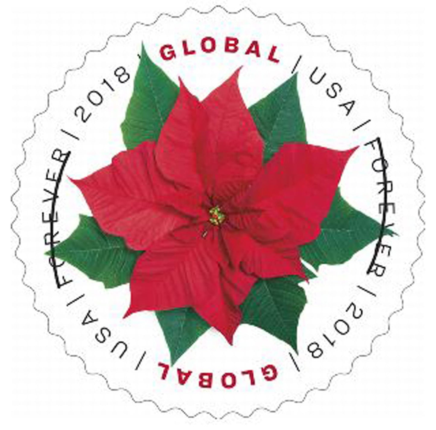 USPS Global Poinsettia (Sheet of 10) Postage Forever Stamps (Good for 1 Ounce of International First-Class Mail Holiday Celebration Flower) 2018 Scott #5311