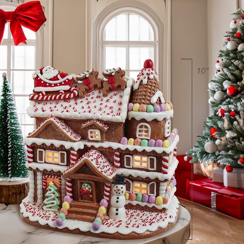 Kurt Adler 10-inch Pre-Lit Gingerbread House with Santa