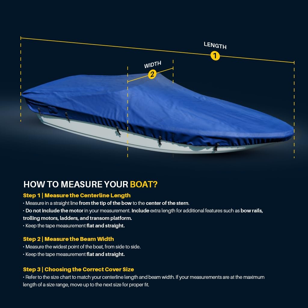 Seal Skin Covers Trailerable Whaler Boat Cover, Heavy-Duty & Waterproof Cover Fits up to 13' L & 68" W, UV-Resistant, Secure Fit with Straps, Ideal for Boston Whaler, Carolina Skiff, Mako & Wellcraft