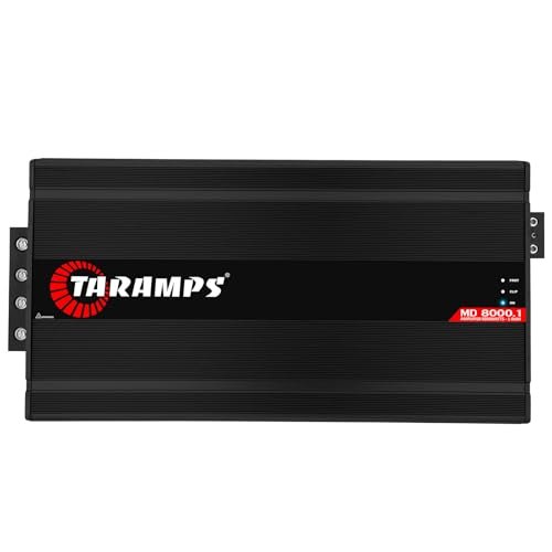 Taramps MD 8000.1 White Monoblock Amplifier 1 Ohm 8000 Watts Rms 1 Channel Powerful Full Range Amp Car Audio System, Dual Input Crossover Bass Boost Class D