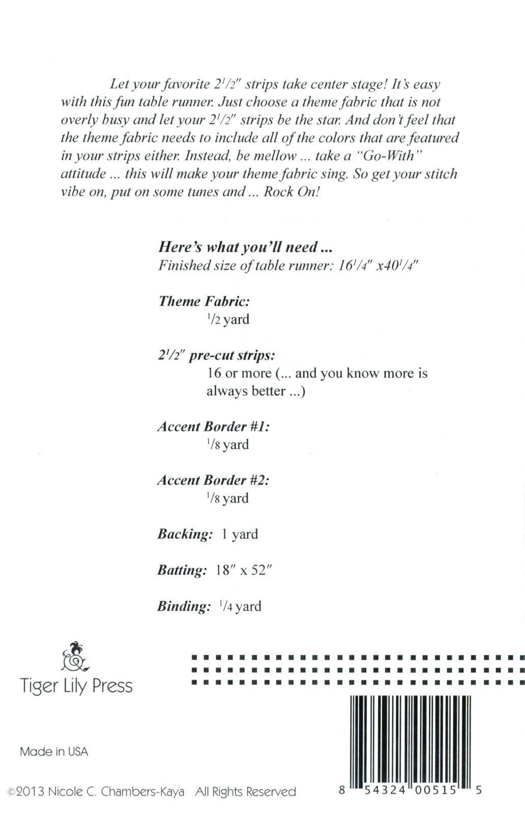 Rock 'n Jelly Roll Pattern Table Runner Jelly Roll 2.5" Strip Friendly Approximately 16.25" x 40.25"