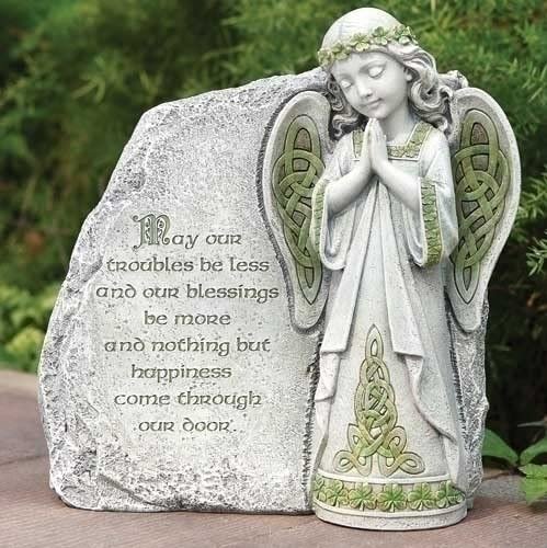 Roman Joseph's Studio, 9.75" H Irish Angel and Blessing Garden Stone, Outdoor Religious Decor