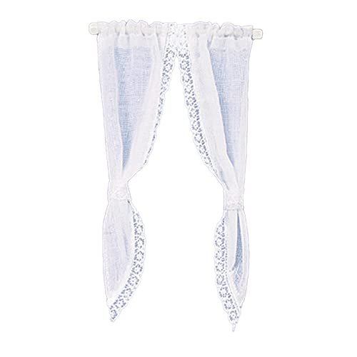 Melody Jane Dollhouse White Demi Curtains on Rail Miniature 1:12 Scale Window Accessory