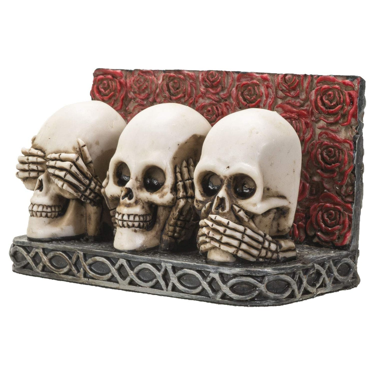 Pacific Trading Company Skull Business Card Holder for Desk, Hand Painted See Hear Speak No Evil Gothic Desktop Name Cards Display Organizer, 3 3/4 inchL x 2 1/8 inchH