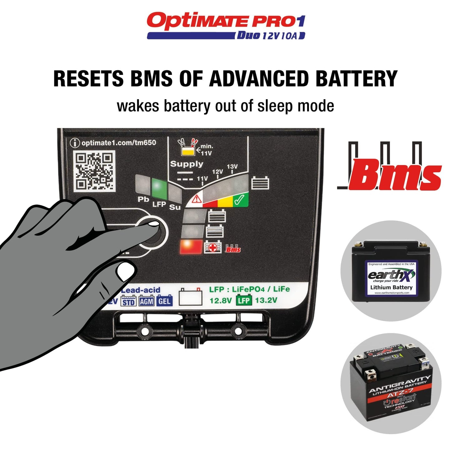 Tecmate OptiMate PRO-1 DUO 11-Step 12V/12.8V High Performance Battery Saving Charger, Tester, and Maintainer, Black