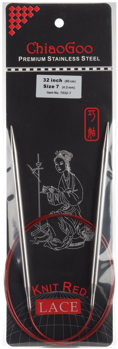 ChiaoGoo 32-Inch Red Lace Stainless Steel Circular Knitting Needles, 7/4.5mm