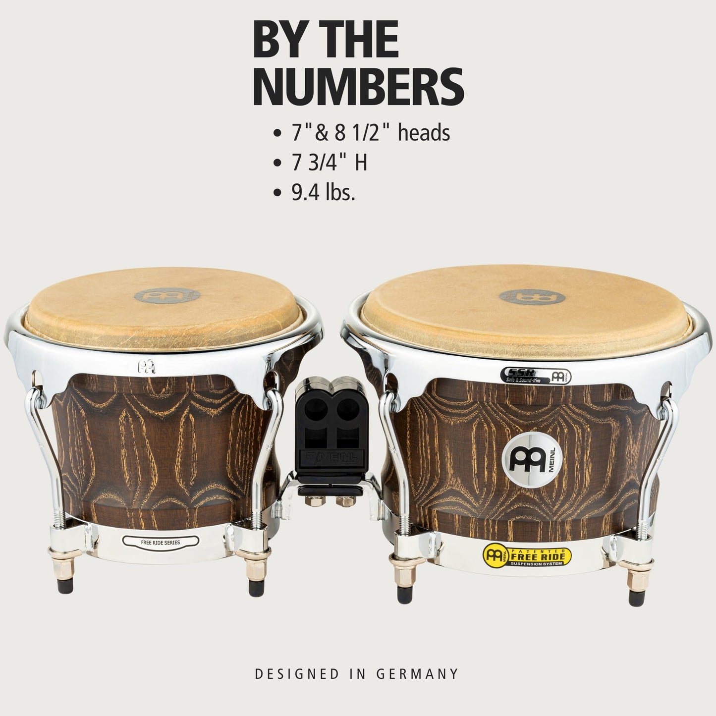 Meinl Percussion WB400VBR-M 7 8.5-Inch Woodcraft Bongos, Vintage Brown