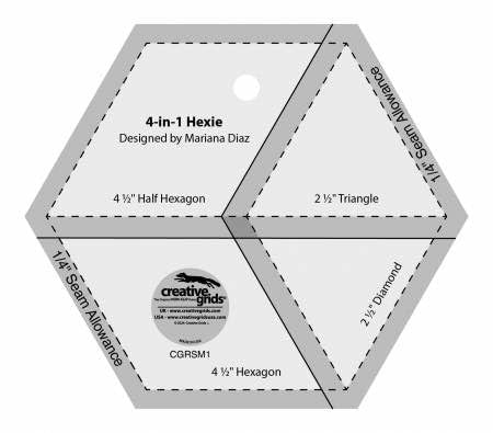 Creative Grids 4 in 1 Hexie Trim Tool by Mariana Diaz of Sew Mariana Quilting Ruler