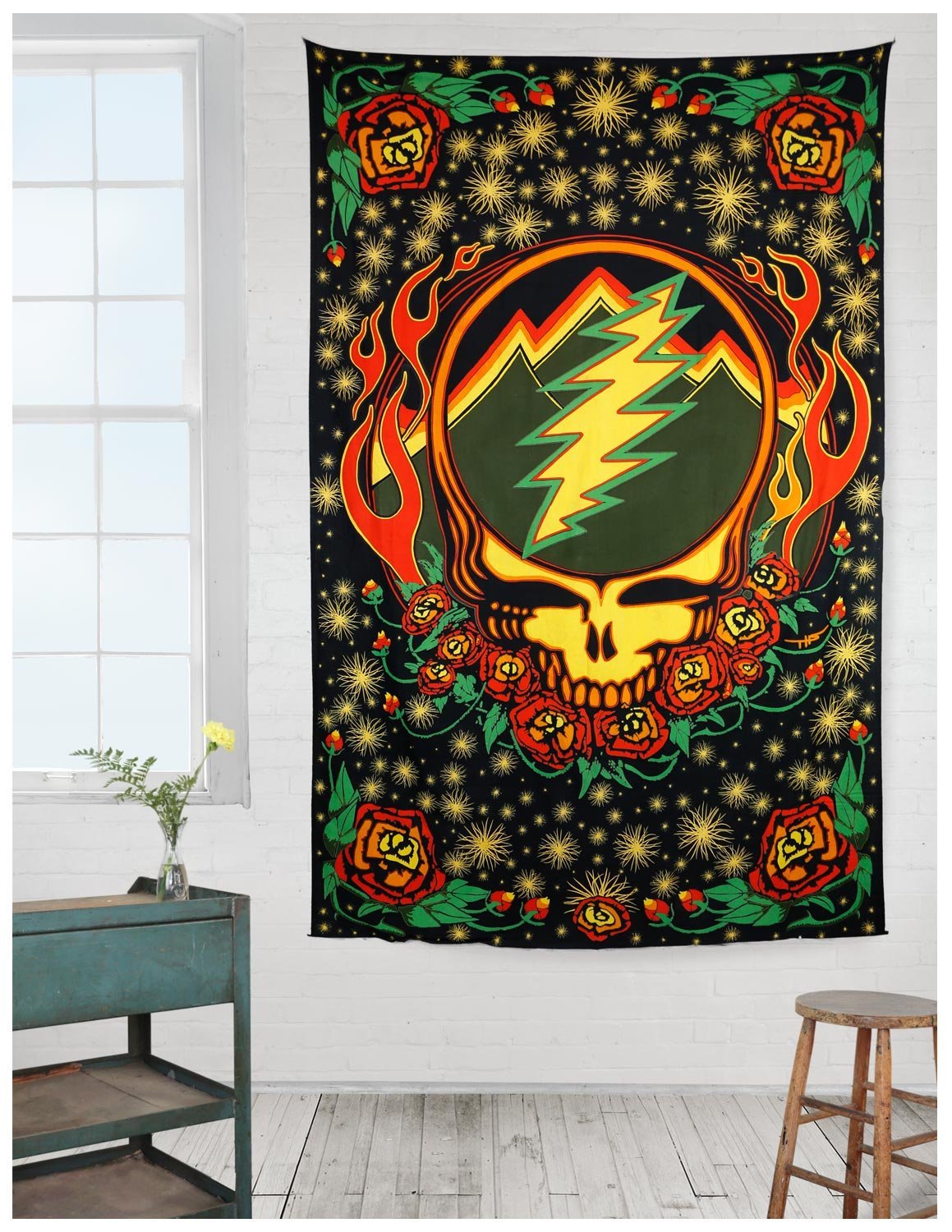 Sunshine Joy Grateful Dead 3D Steal Your Face Scarlet Fire Tapestry Tablecloth Wall Art Beach Sheet Huge 60x90 Inches - Amazing 3D Effects,Multi