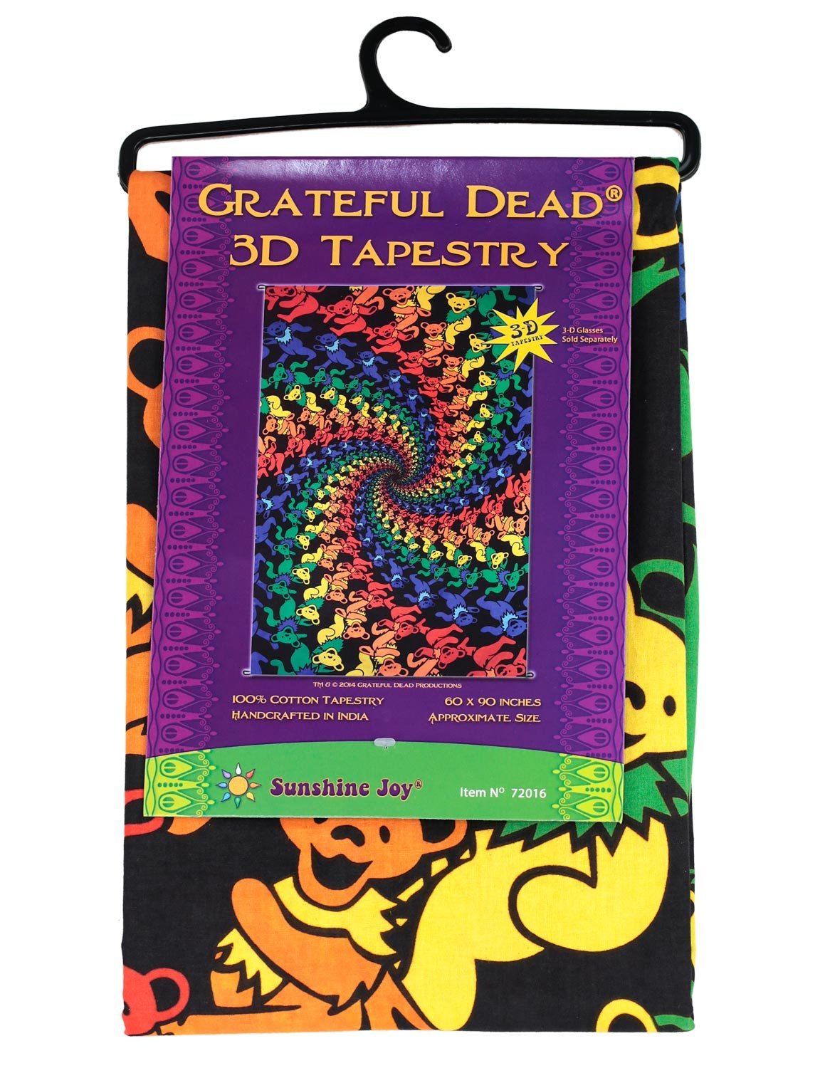 Sunshine Joy Grateful Dead 3D Dancing Bears Spiral Tapestry Tablecloth Wall Art Beach Sheet Huge 60x90 Inches - Amazing 3D Effects