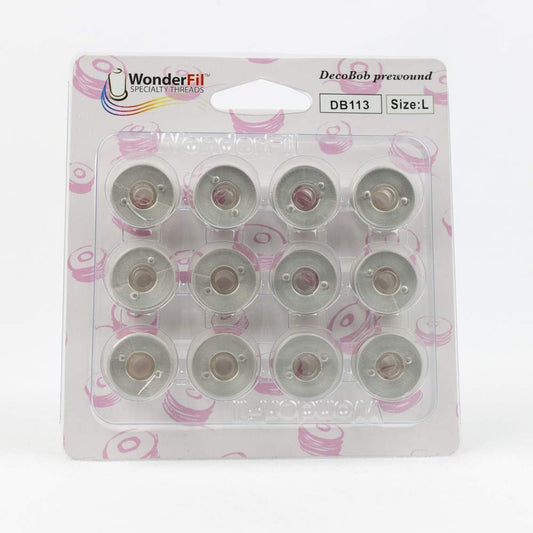 WonderFil, Specialty Threads, DecoBob, Pre-Wound Bobbins, Size L - Dove Grey