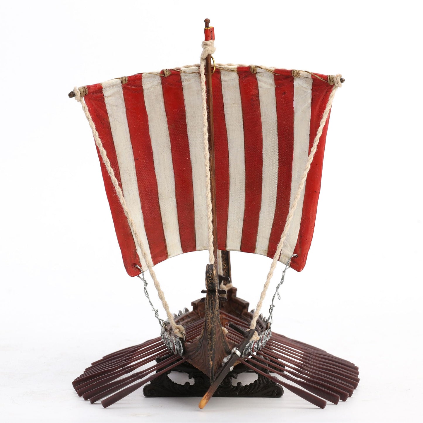 Veronese Design 6 7/8 Inch Viking Drakkar Longship Red and White Stripe Sail Resin Hand Painted Sculpture