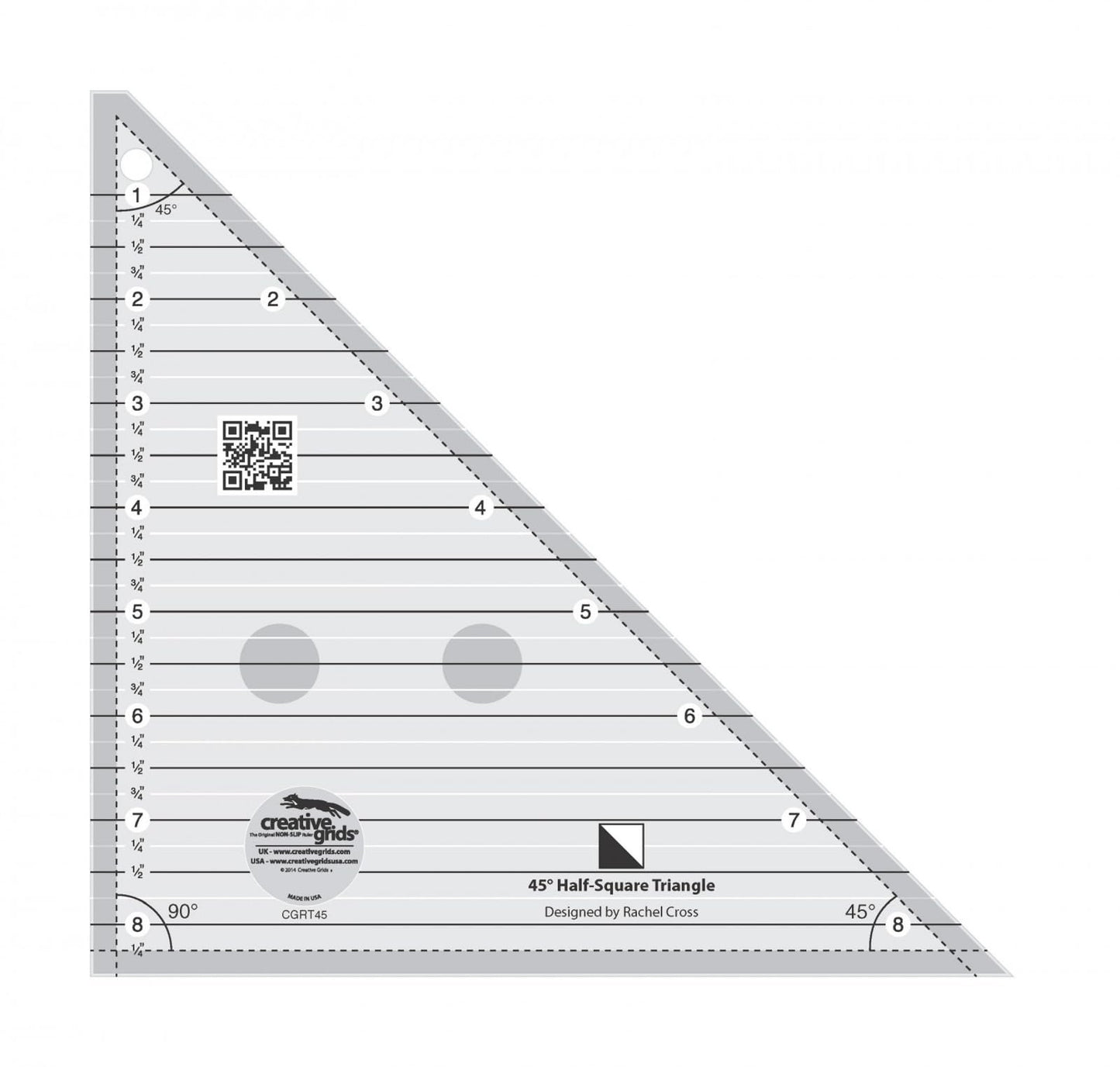 Creative Grids 45 Degree Half-Square Triangle 8-1/2in Quilt Ruler - CGRT45