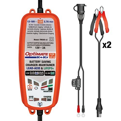 TecMATE Optimate DC to DC, TM-500v3, 6-Step 12V/12.8V 2A Sealed Battery Saving Charger & Maintainer