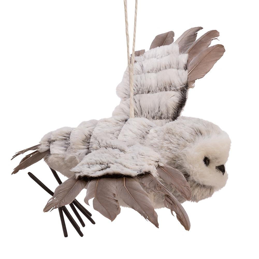 Grey With White Fur Flying Owl Ornament,Christmas