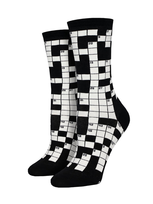 Socksmith Women's Sunday Crossword Crew Socks, Black