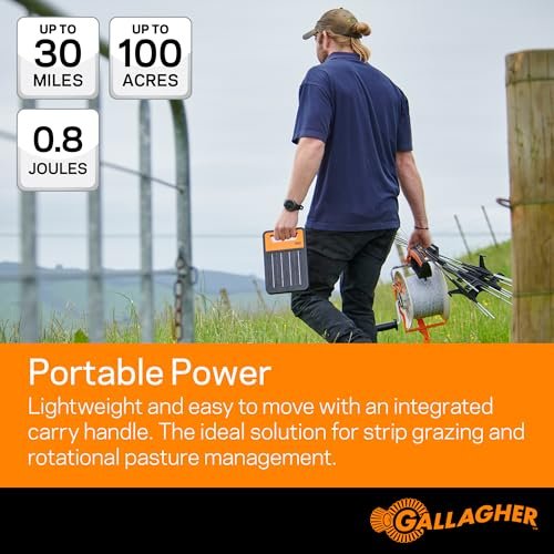 Gallagher S80 Solar Electric Fence Charger | Powers Up to 25 Miles of Electric Fencing | Lithium Battery Technology | 0.8 Joule Solar Energizer for Poultry, Livestock, Gardens, and Wildlife Exclusion